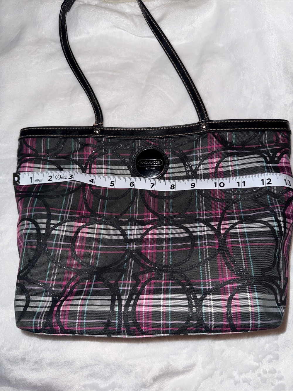 Coach Black Plaid Tote with Pink Accents - Picture 11 of 12